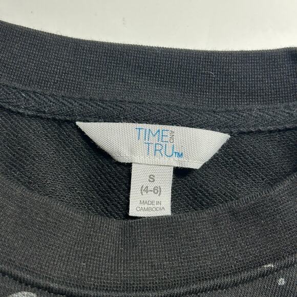 Time and Tru Women's Silver Splashed Black Crew Neck Sweatshirt S Small - Picture 6 of 7